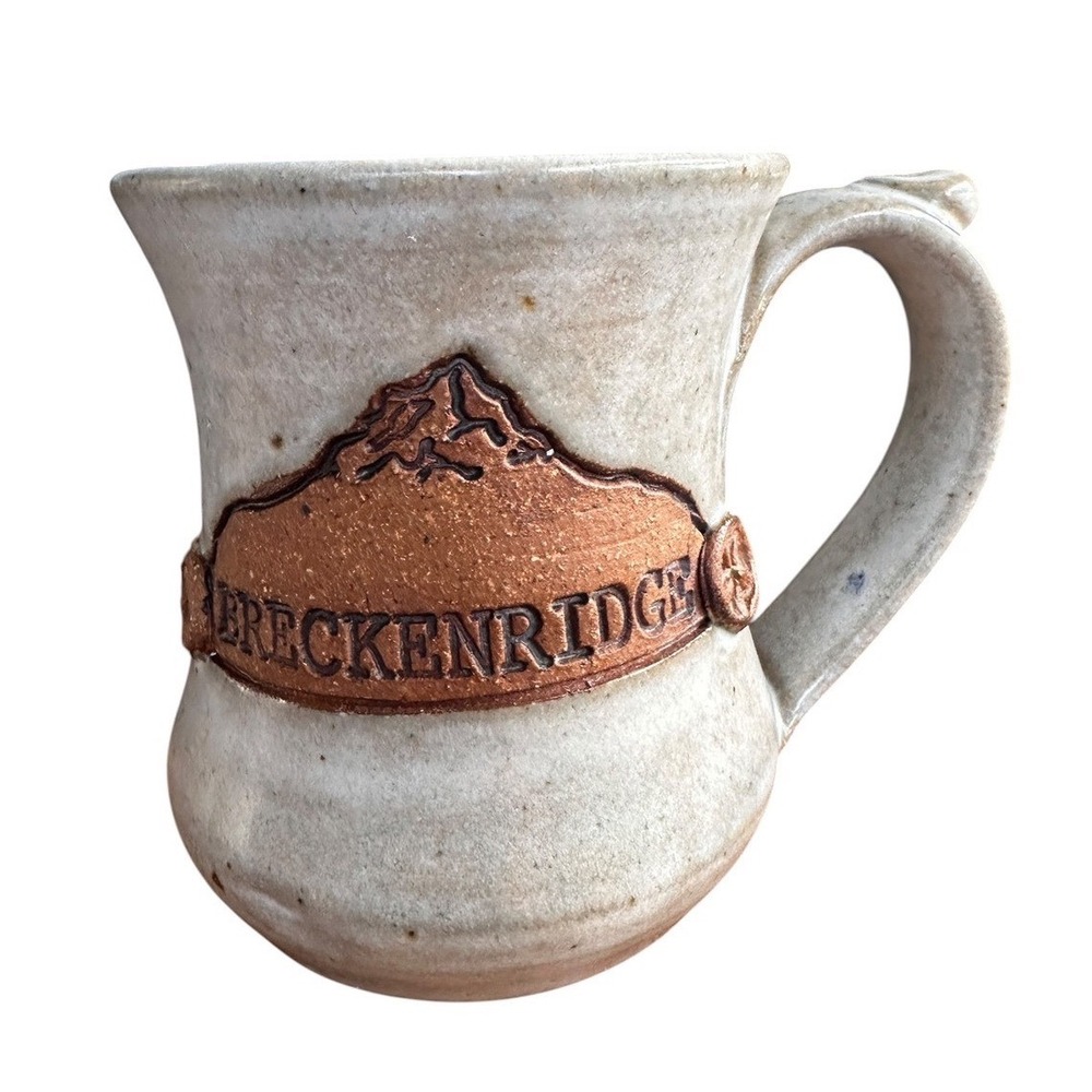 Handmade Breckenridge Colorado Mountain Pottery Mug 12oz Cream Rustic Excellent